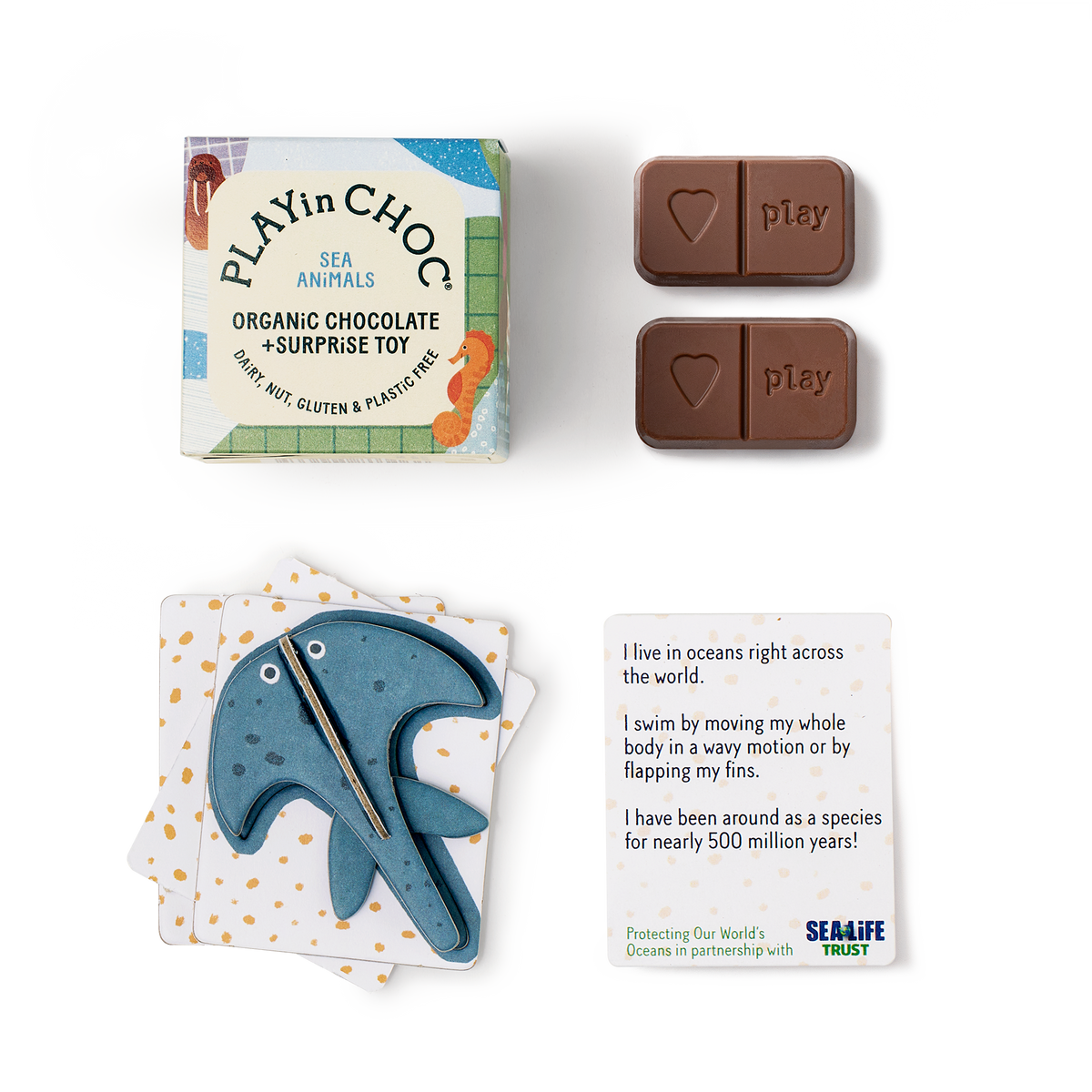 PLAYinCHOC Sea Animals, 2x10g Bio-Chocolate+Surprise Toy