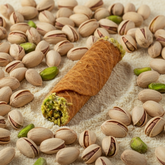 Wafer roll with pistachio cream