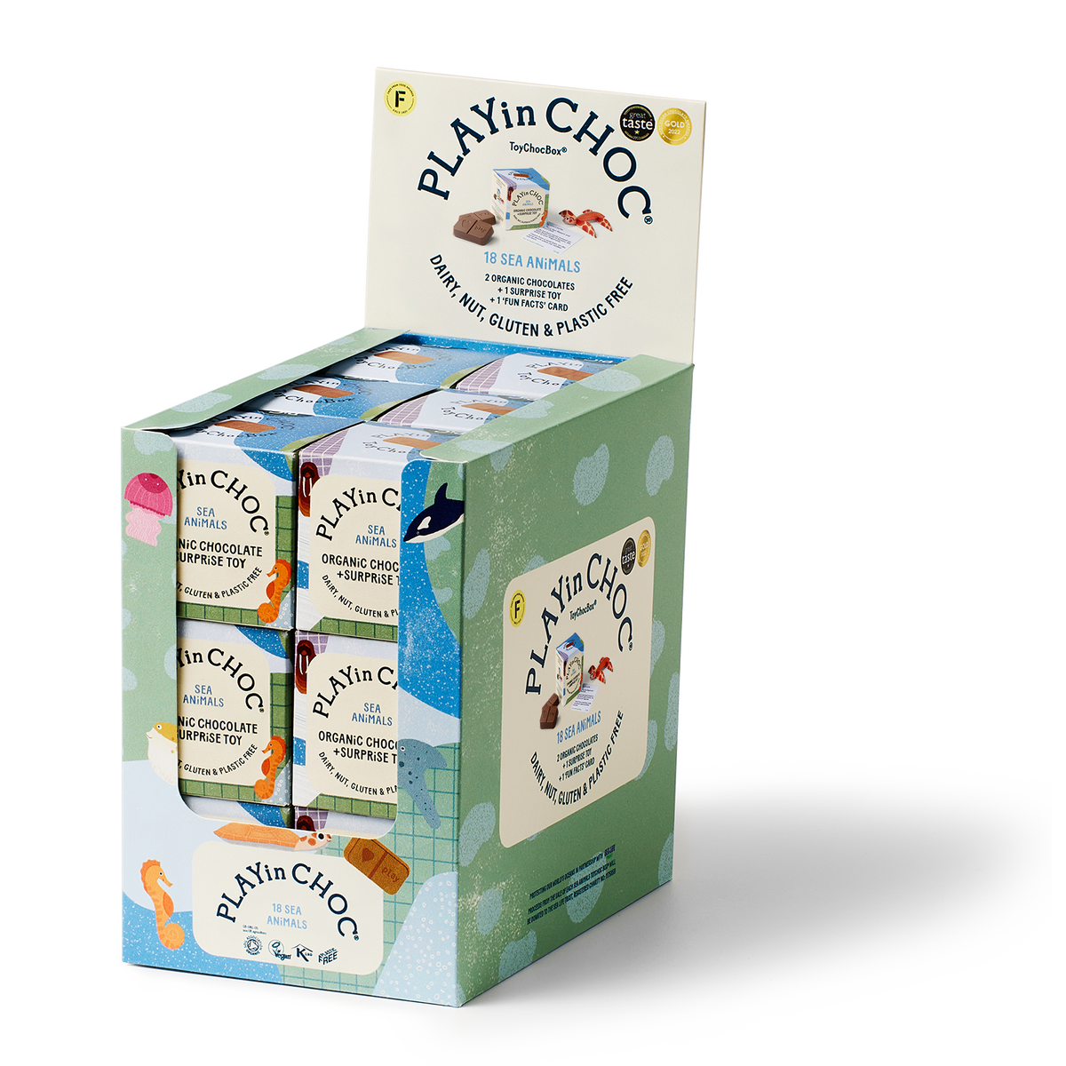 PLAYinCHOC Sea Animals, 2x10g Bio-Chocolate+Surprise Toy