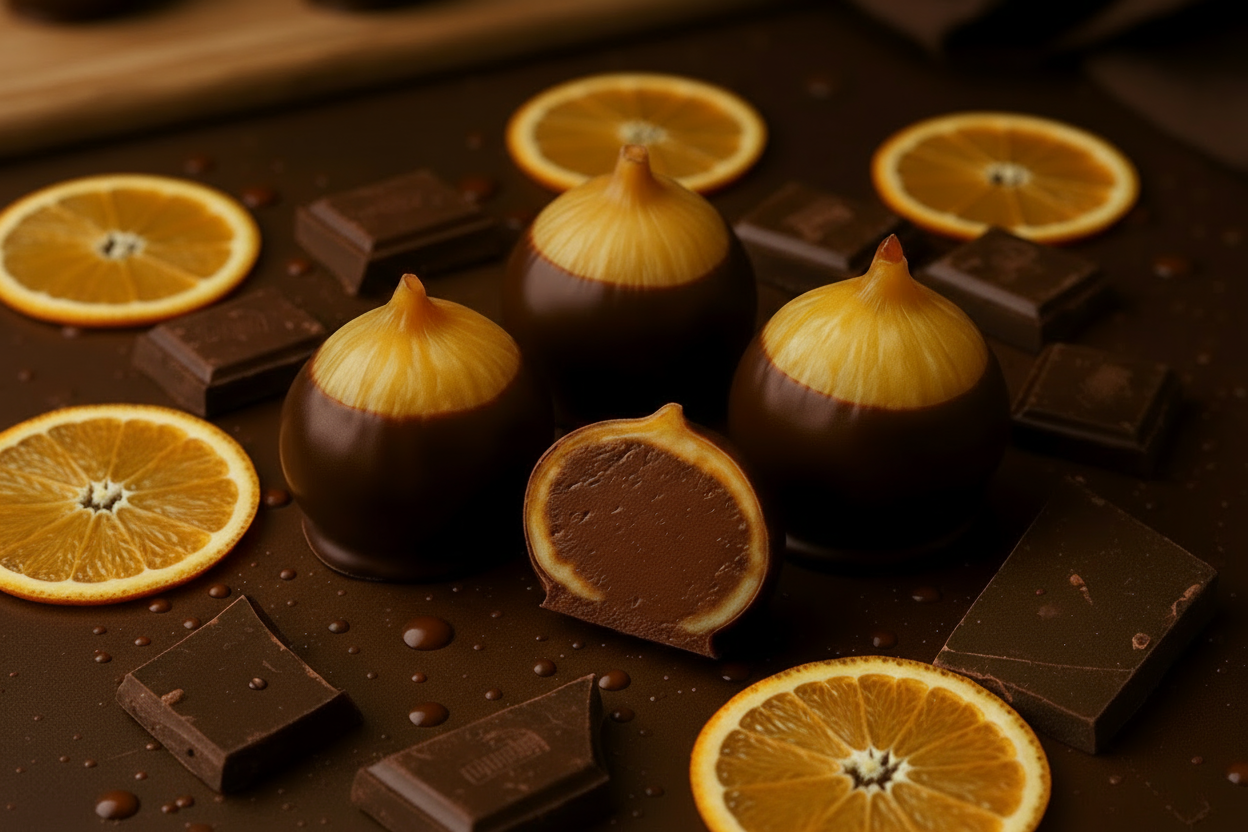 Chocolate figs with orange - 4 pieces