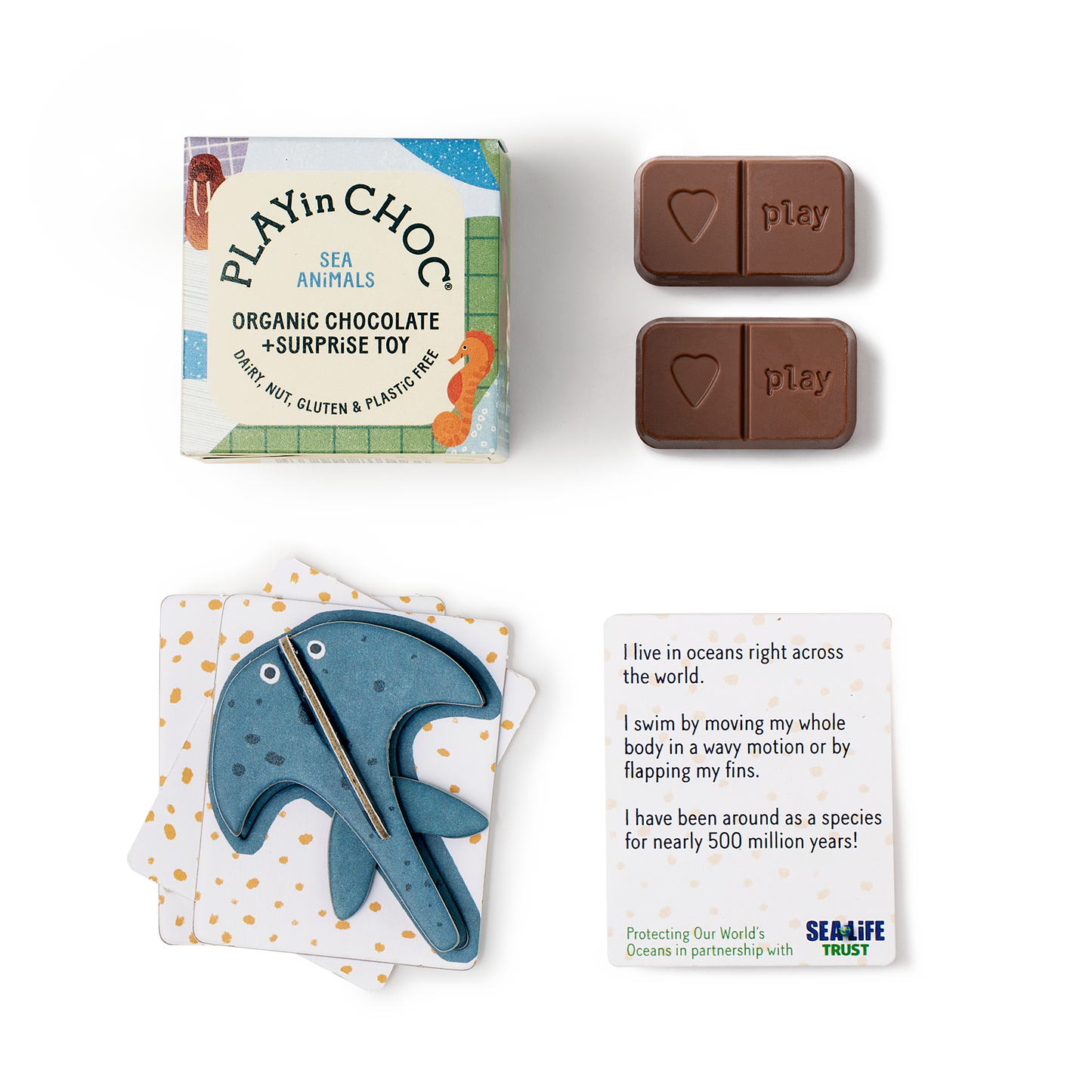 PLAYinCHOC Sea Animals, 2x10g Bio-Chocolate+Surprise Toy