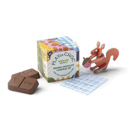 PLAYinCHOC Woodland Animals, 2x10g Bio-Chocolate+Surprise Toy