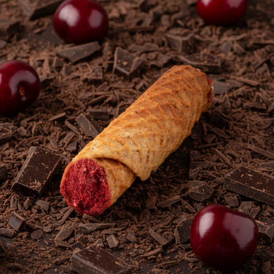 Wafer roll with chocolate cream and sour cherry (soaked in whiskey)